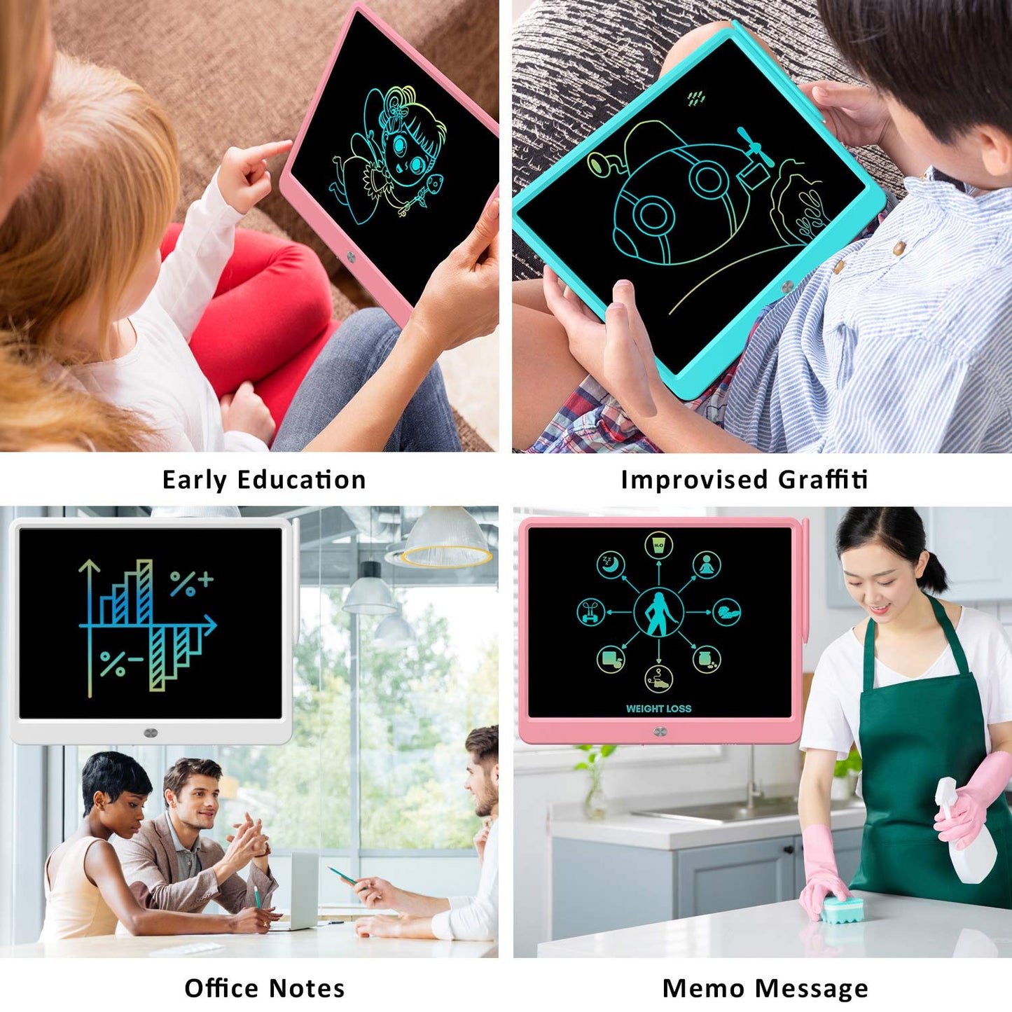 Flueston Lcd Writing Tablet 15 Inches Colorful Screen Drawing Pad, Doodle And Scribbler Boards For Kids, Electronic Educational