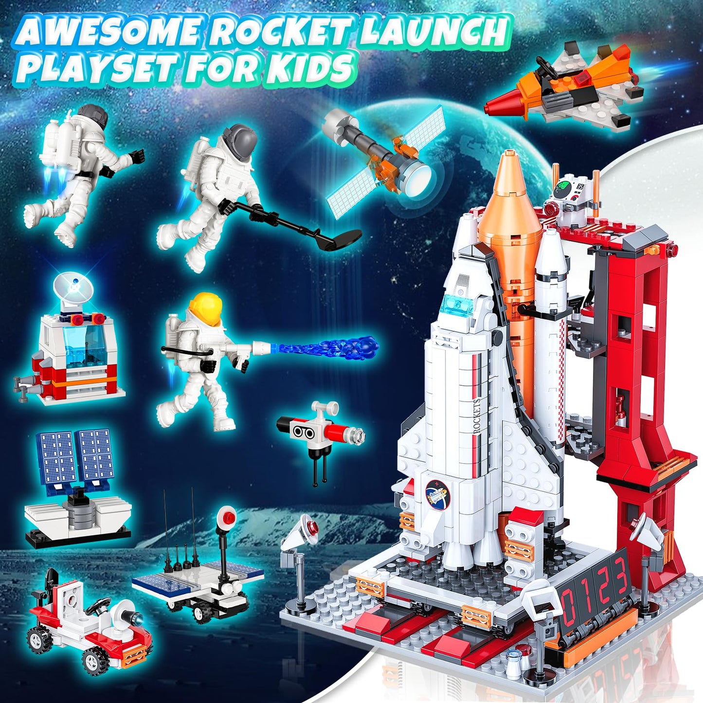 Wideland Space Exploration Shuttle Toys Gifts For 6 7 8 9 10 11 12 Year Old Kids, Girls, Boys, 12-In-1 Stem Projects Rocket Building Toy Kit With 3 Astronauts, Airplane Rocket Set Xmas Ideas, 885 Pcs