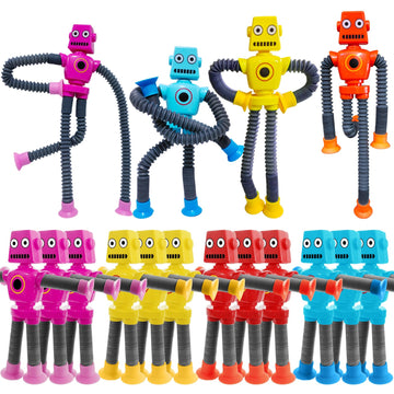 16 PCS Suction Cup Robot Toy Shape Changing Telescopic Pop Tubes Autism Sensory Toy Kids Girls Boys Toddlers mature-themed Funny Robot Action Figure Bendable Fidget Toy Gift Birthday Party Favors Christmas