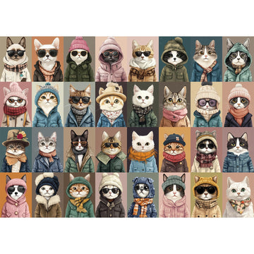1000 Pieces Jigsaw Puzzles For Adults - Stylish Cats In Fashion - Unique Puzzle For Family And Friends - Challenging Puzzle Perf