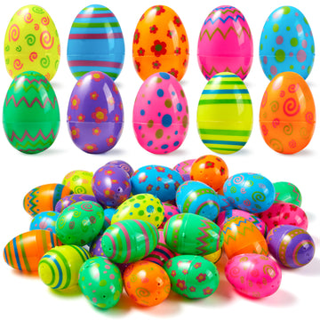 Joyin 24Pcs 2.3'' Printed Eggs, Empty Plastic Eggs Fillable, Bright Plastic Eggs Bulks For Festival Hunt, Filling Treats, Basket