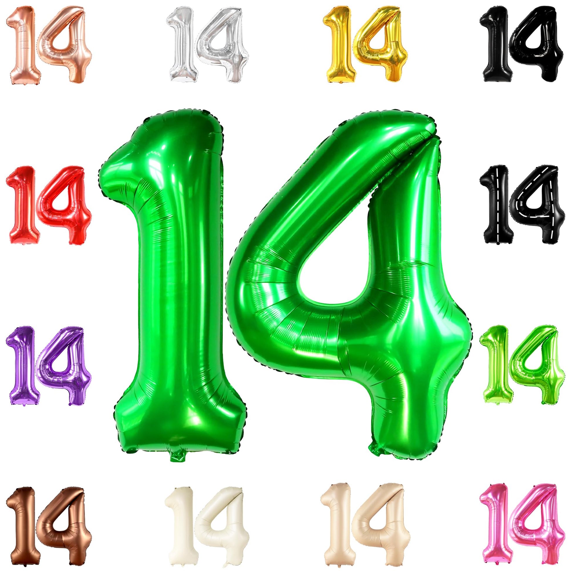 Katchon, Dark Green 14 Balloon Numbers - 40 Inch | Green Number 14 Balloons For 14Th Birthday Decorations For Girls | 14Th Birthday Balloons For 14Th Birthday Decorations For Boys | 14 Green Balloons