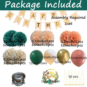 Birthday Decorations For Women Girls With Emerald Green Dusty Rose Pink Balloons Rustic Banner And Happy Birthday Floral Cake To