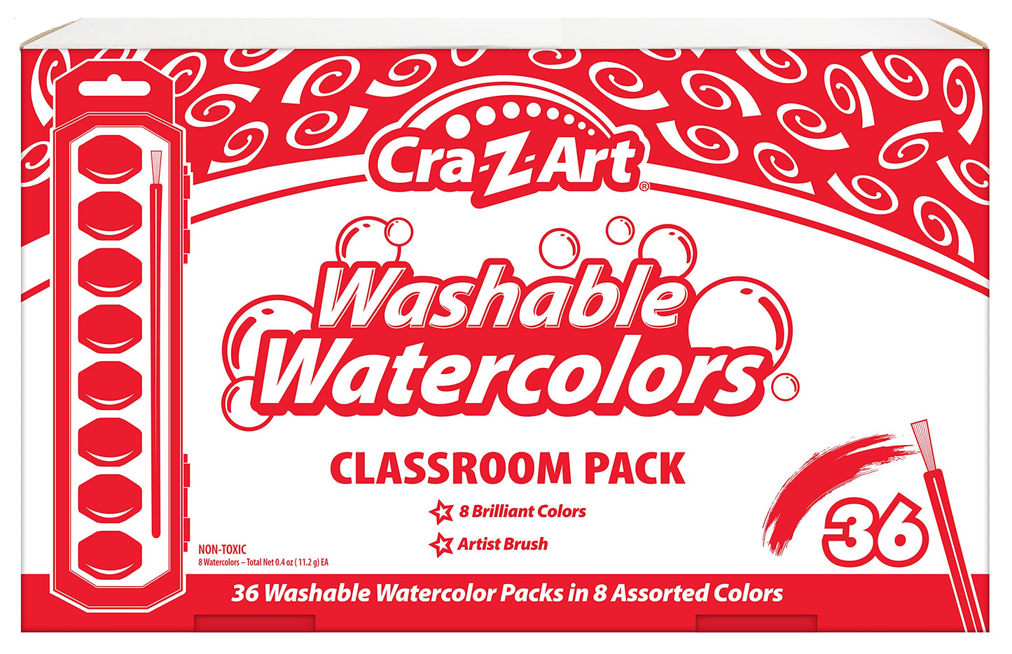 Cra-Z-Art Washable Watercolors Classroom Pack, 8 Colors, 36 Count