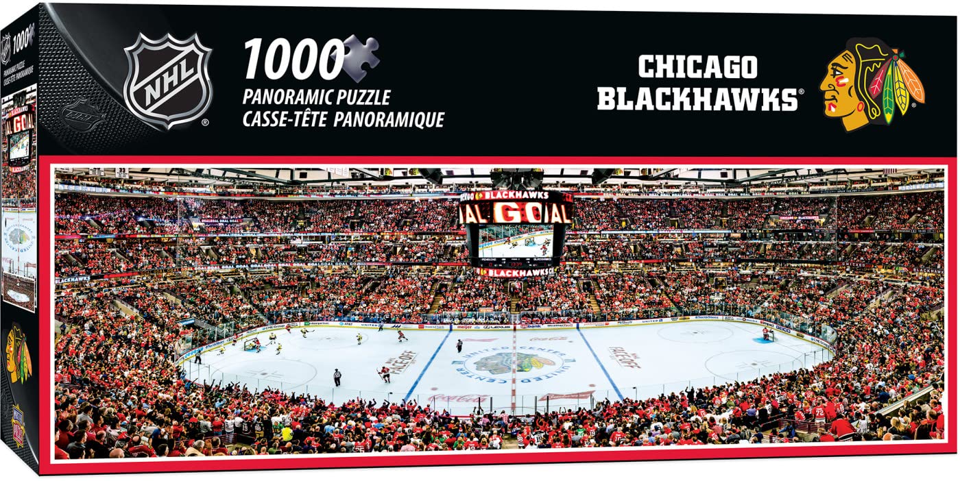 Masterpieces 1000 Piece Sports Jigsaw Puzzle - NHL Chicago Blackhawks Center View Panoramic - 13x39
