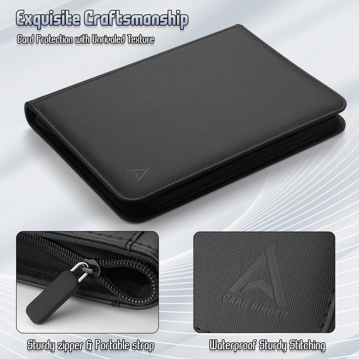 9 Pocket Trading Card Binder 540 Capacity with Zip Closure - enhanced Double Sided PU Leather Card Protector  Hold & Organize Cards for TCG  MTG  Sports Cards (Black)