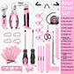 SHALL 26-Piece Kids Size Tool Set, Pink Real Tools for Kids with 12'' Tool Bag, Safety Certified Children Learning Tool Kit with