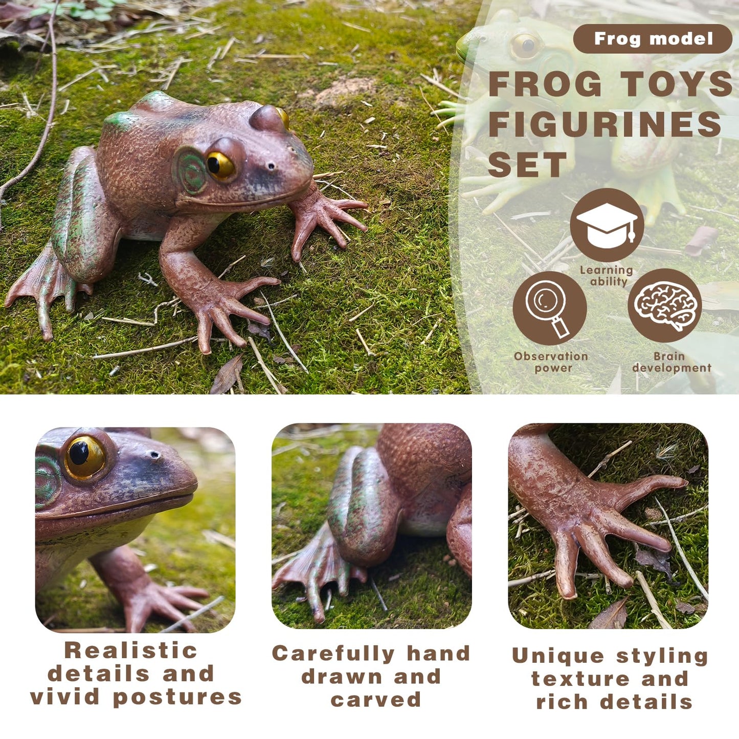 Scahow Realistic Tree Frog Figure Plastic Hand Painted Bullfrog Figurine Educational Rubber Animal Model Toys For Kids Children