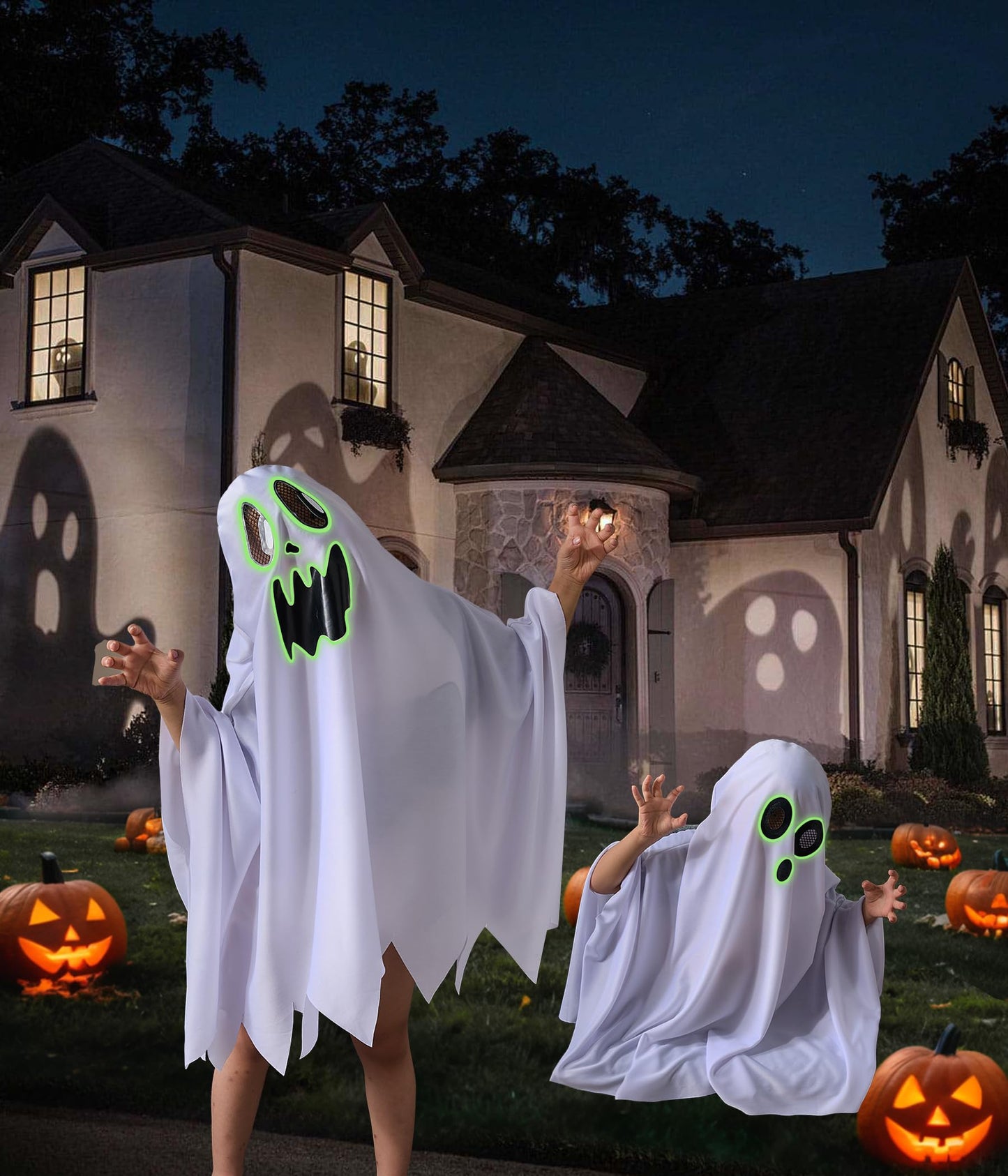 THDZS Unisex Boys and Girls Ghost Costume,Halloween Fancy Dress,White Boo Ghost Cloak Cape Cosplay Costume Halloween Costume