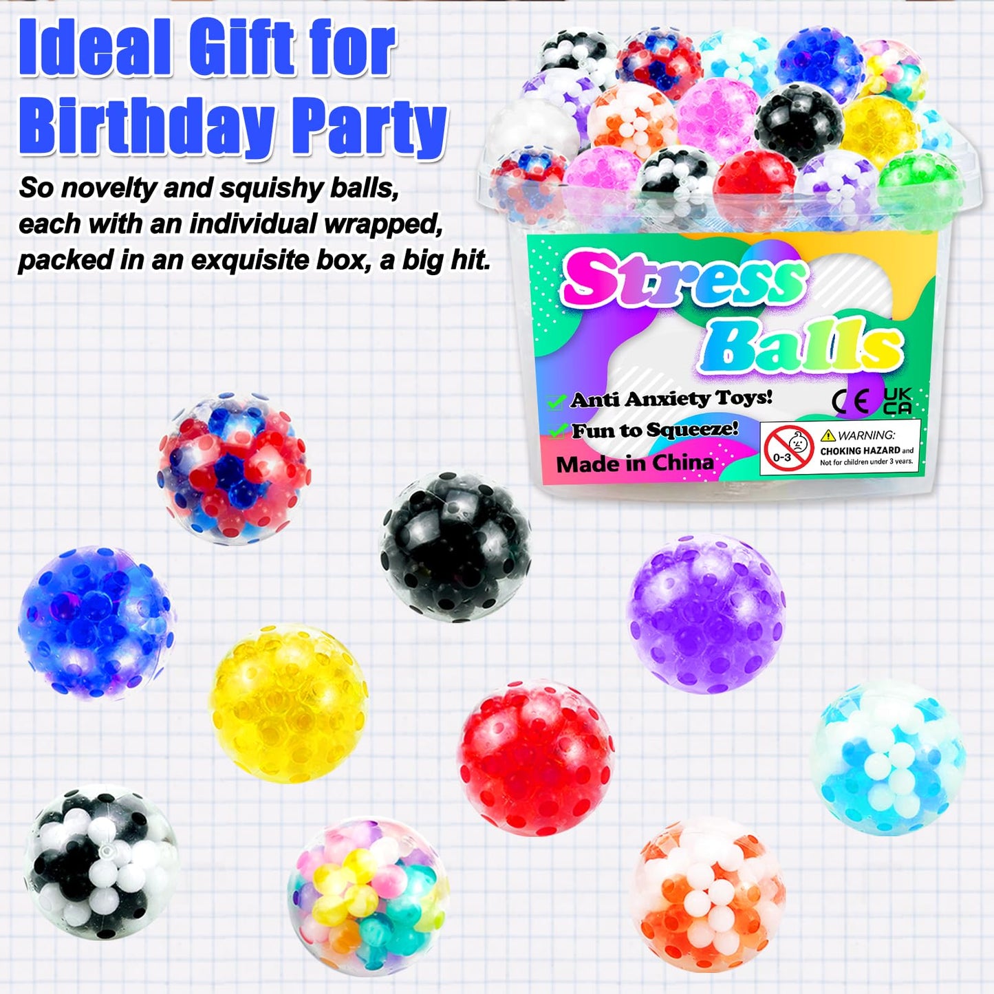 60Pcs Stress Balls, Squeeze Balls Bulk, Small Sensory Balls For Adults Stress Relief, Classroom Prizes, Halloween Party Favors,