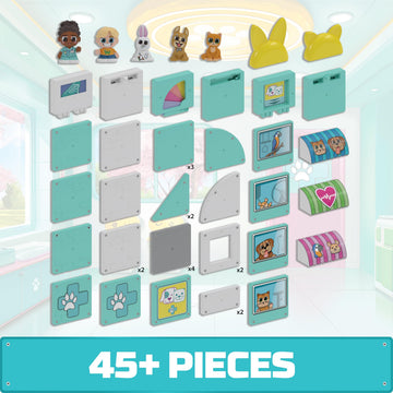 Tile Town Pet Vet Magnetic Tiles Construction Building Playset + Figures, Kids 3-6+, New Action Tiles For Action Play, Realistic