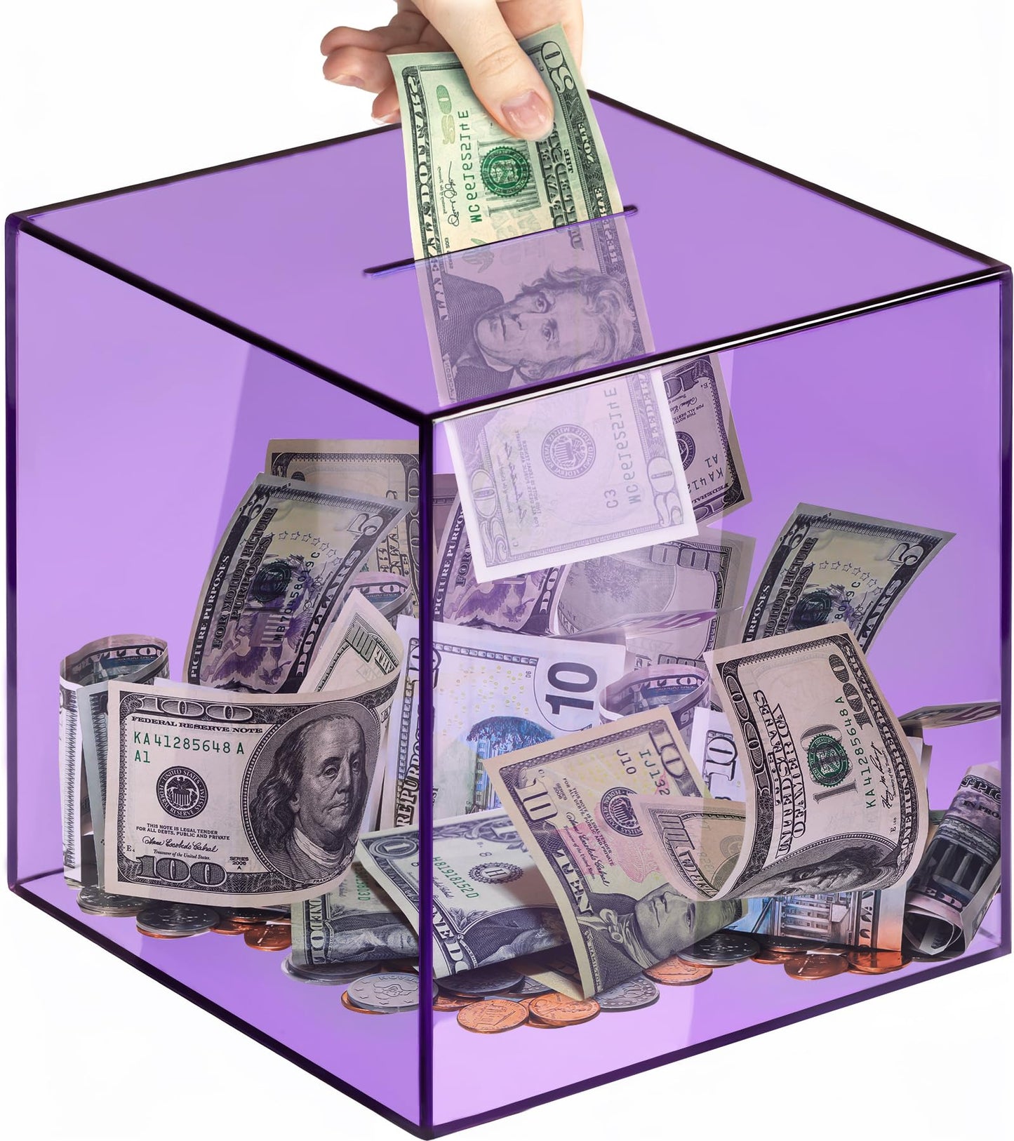Piggy Bank for mature-themeds Must Break to Open  Vcertcpl Acrylic Clear Piggy Bank Money Saving Box for Cash Saving  Unopenable mature-themeds Bank for Real Money Bank Coin Bank Change Jar (Purple  15x15CM)