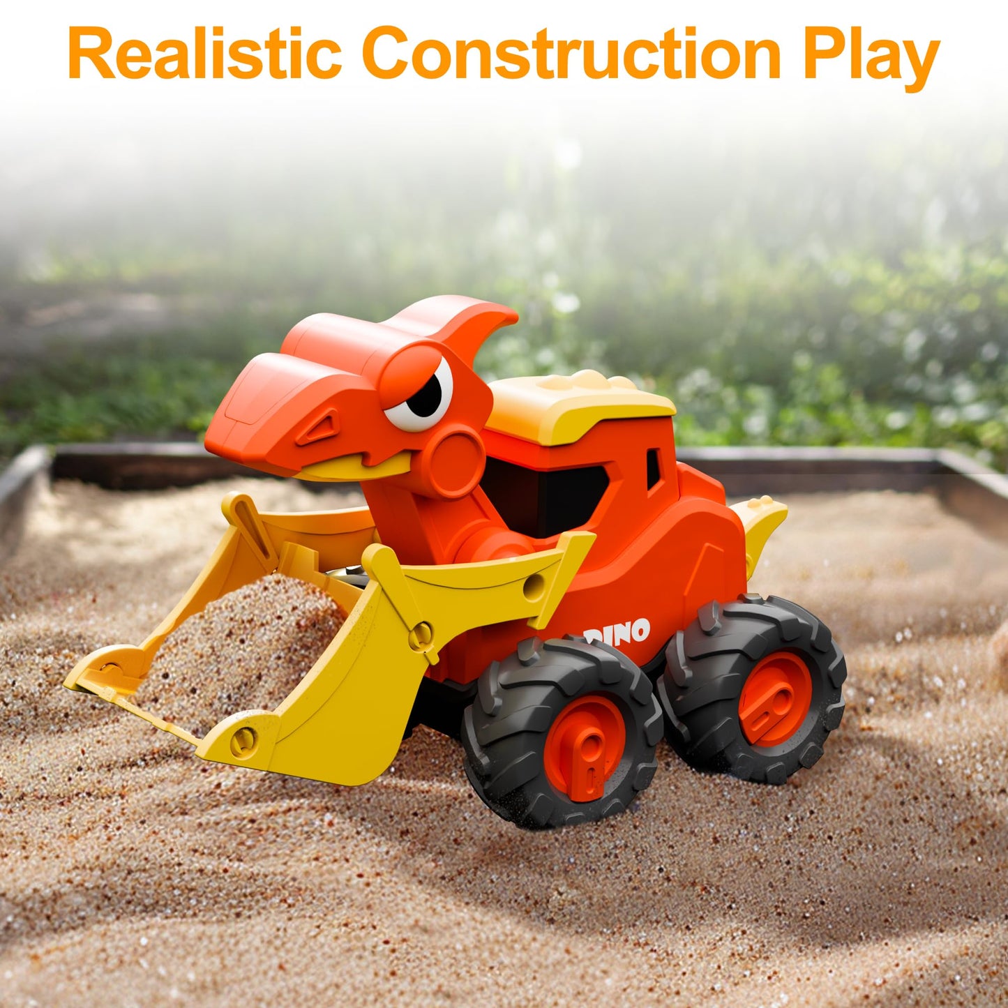 iPlay, iLearn Dinosaur Truck Toys for Toddlers, Boys Dino Press Go Racing Cars, Kids Construction Sandbox Vehicles Playset, Baby