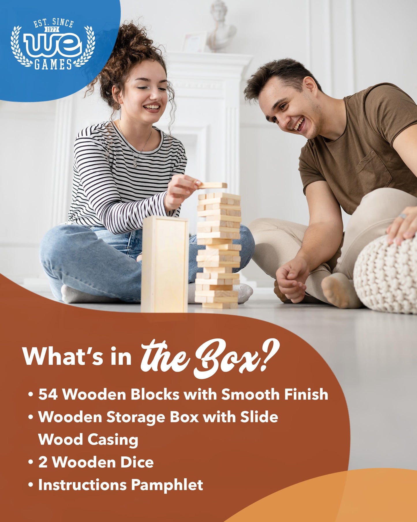 We Games Wooden Block Stacking Party Game For Adults, Tumble Tower Wedding Guest Book Alternative, Tabletop Games, Includes Storage Case, 12 Inches