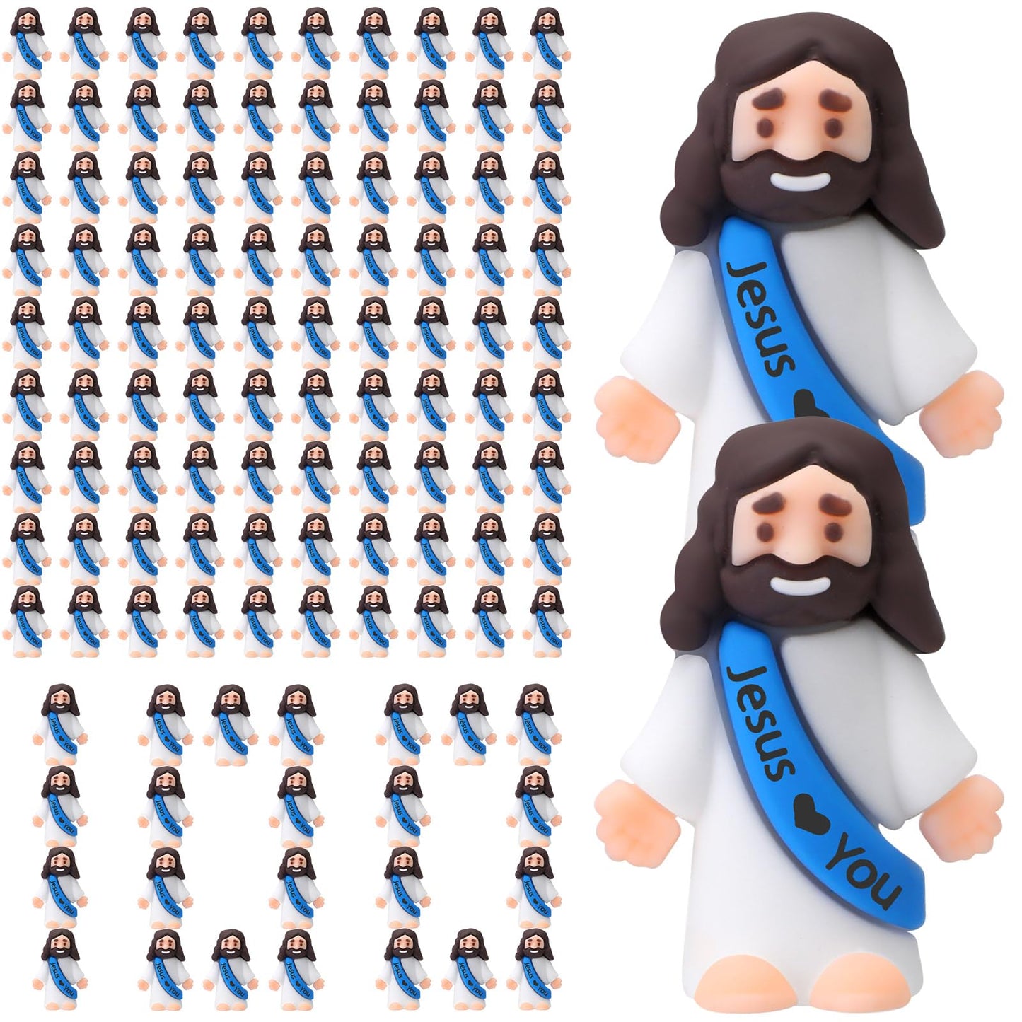 Bememo 100 Pcs Little Jesus Figures Jesus Loves You Original Design Rubber Pocket Toys Little Figures to Hide and Seek Sunday Sc