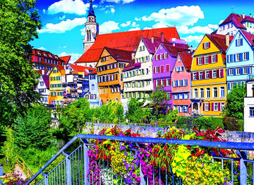 KODAK PREMIUM PUZZLES 1500 Piece Jigsaw Puzzle - Floral Colorful Town, Tubingen Germany, Multi-colored, Cardboard