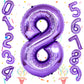 8Th Birthday Number Balloons For Kids, Self Inflating 40 Inch Purple Foil 8 Balllon, Large Number 8 Balloons For Girls 8 Years O