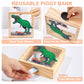 Piggy Bank For Kids, Wooden Money Coin Bank For Boys And Girls, Dinosaur Unicorn Piggy Banks With Diy Stickers For Birthday, Easter Gifts (Green)