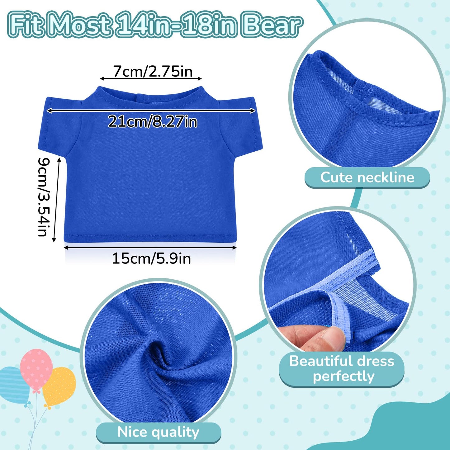 Jecery 8 Pcs Bear Clothes Tee Bear Colorful Tee Shirt Fit 14-18 Inches Bears Sublimation Stuffed Animal Clothes Cute Tiny Clothes Diy Bear Toy Make Your Own Plush Doll Clothes (Dark)