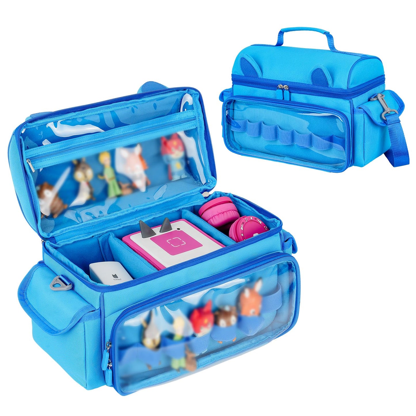 Jaffzora Carrying Case Compatible with Toniebox Starter Set Cute Storage Bag Fits for Tonies Figures Characters Tonies Headphones & Accessories  Blue(Bag Only)
