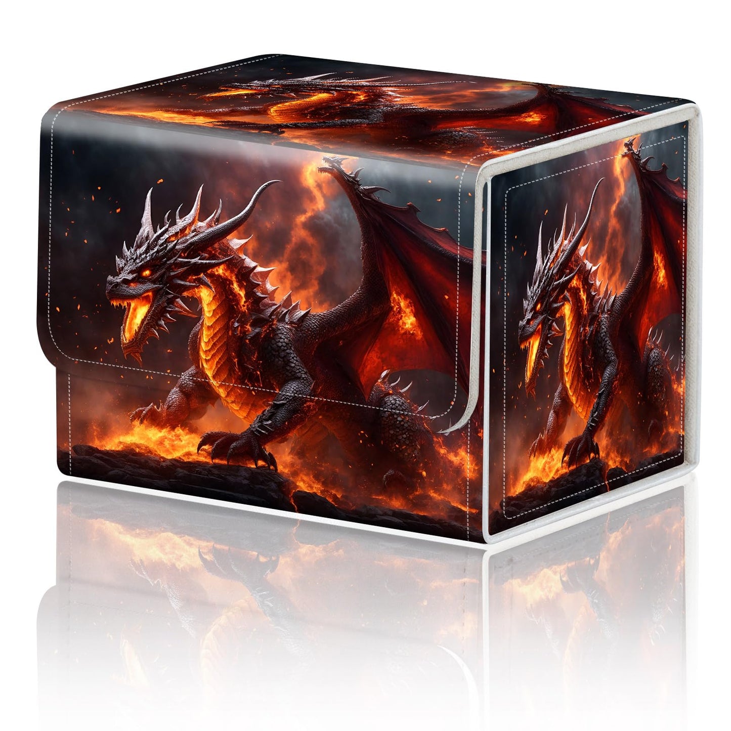 Card Game Storage Box TCG Deck Box MTG Card Box Organizer Trading Card Case Commander Deck Box TCG Card Storage Box Magnetic Closure Creative Pattern Up to 200 Cards  The Fire Dragon On The Rock