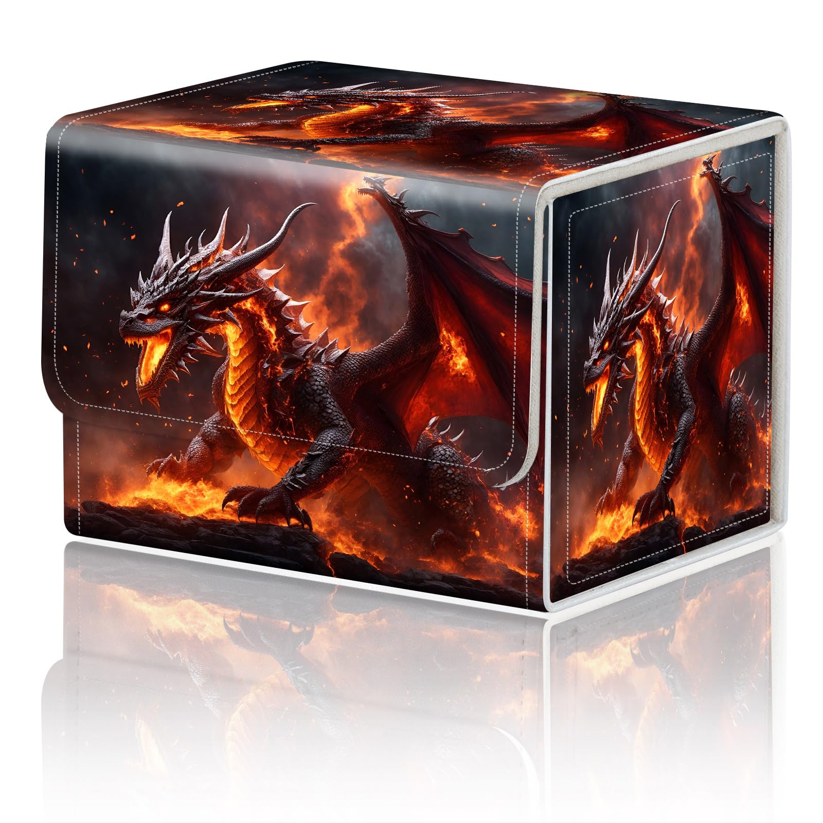 Card Game Storage Box TCG Deck Box MTG Card Box Organizer Trading Card Case Commander Deck Box TCG Card Storage Box Magnetic Closure Creative Pattern Up to 200 Cards  The Fire Dragon On The Rock