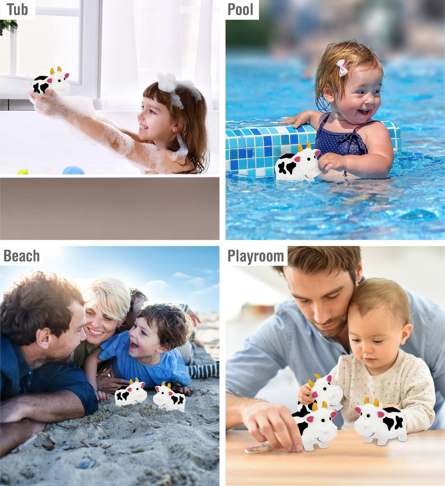 Dollibu Cow Bath Water Squirter Toy - Floating White Rubber Bath Toy, Cool Animal Squirting Bathtime Play Water Toy For Toddlers, Cute Farm Animal Bath Toys For Bathtub And Pool For Girls And Boys