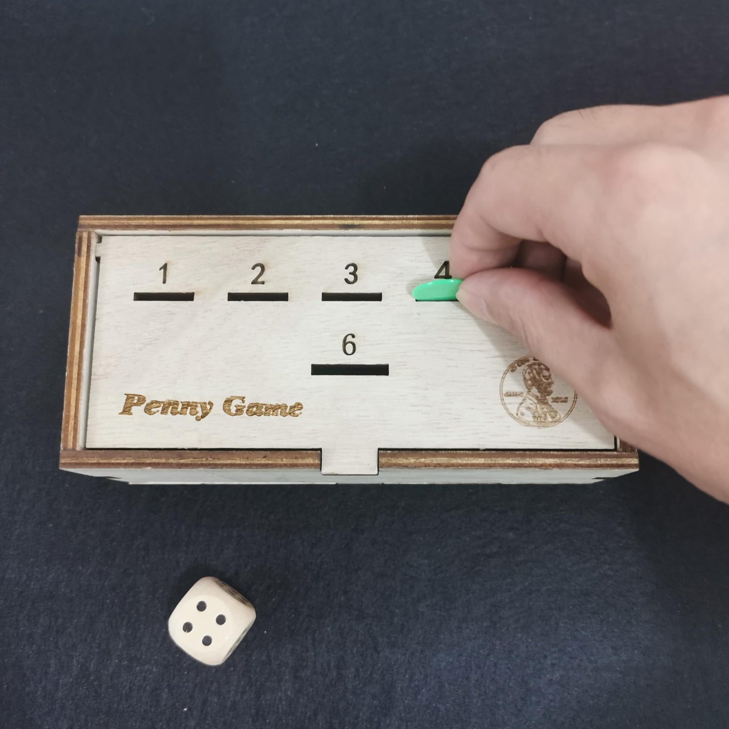 YIPPLE Penny Game - Fun Board Game for 2-6 Players, Wooden Box, Green Color, Simple & Strategic Dice Game
