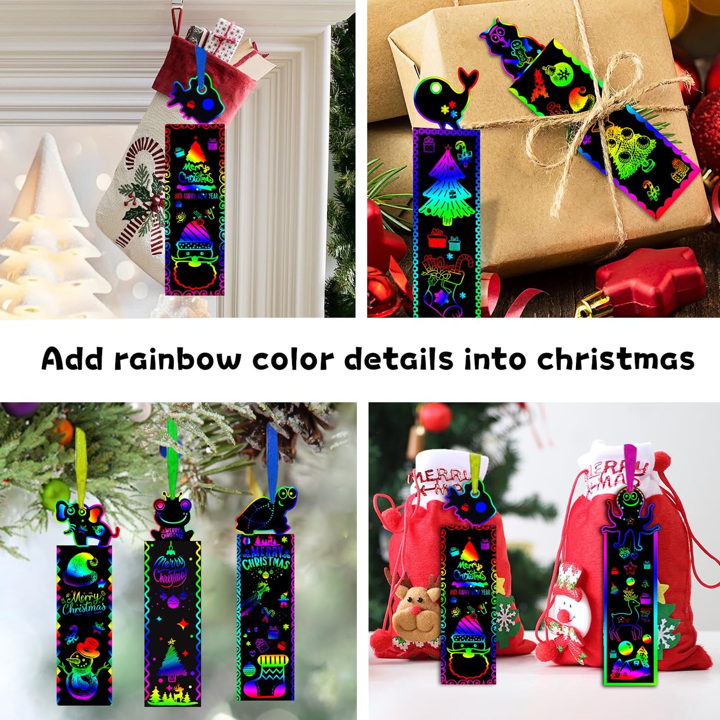 100Pcs Scratch Art Bookmarks Making Kit for Kids, Scratch Paper DIY Animal Bookmarks Bulk with 100 Pcs Ribbons and 100 Pcs Wood