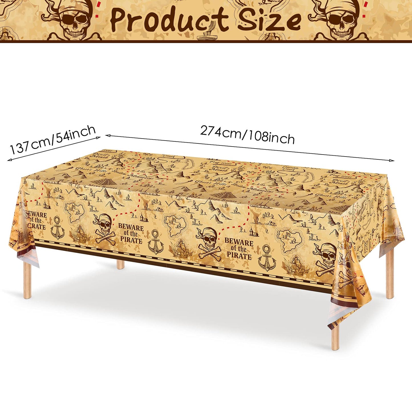 Pirate Party Tablecloth Treasure Map Tablecover Plastic Island Treasure Table Covers Pirate Nautical Party Supplies for Treasure