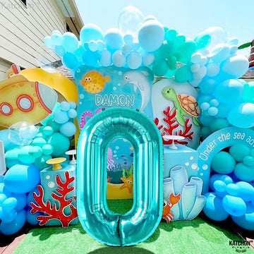 Katchon, Huge Tiffany Blue 0 Balloons - 40 Inch, Turquoise Balloons | Tiffany Blue 0 Number Balloons | Mermaid Birthday Decorations, Aqua Decorations | Turquoise Zero Balloon | Ocean Theme, Teal Party