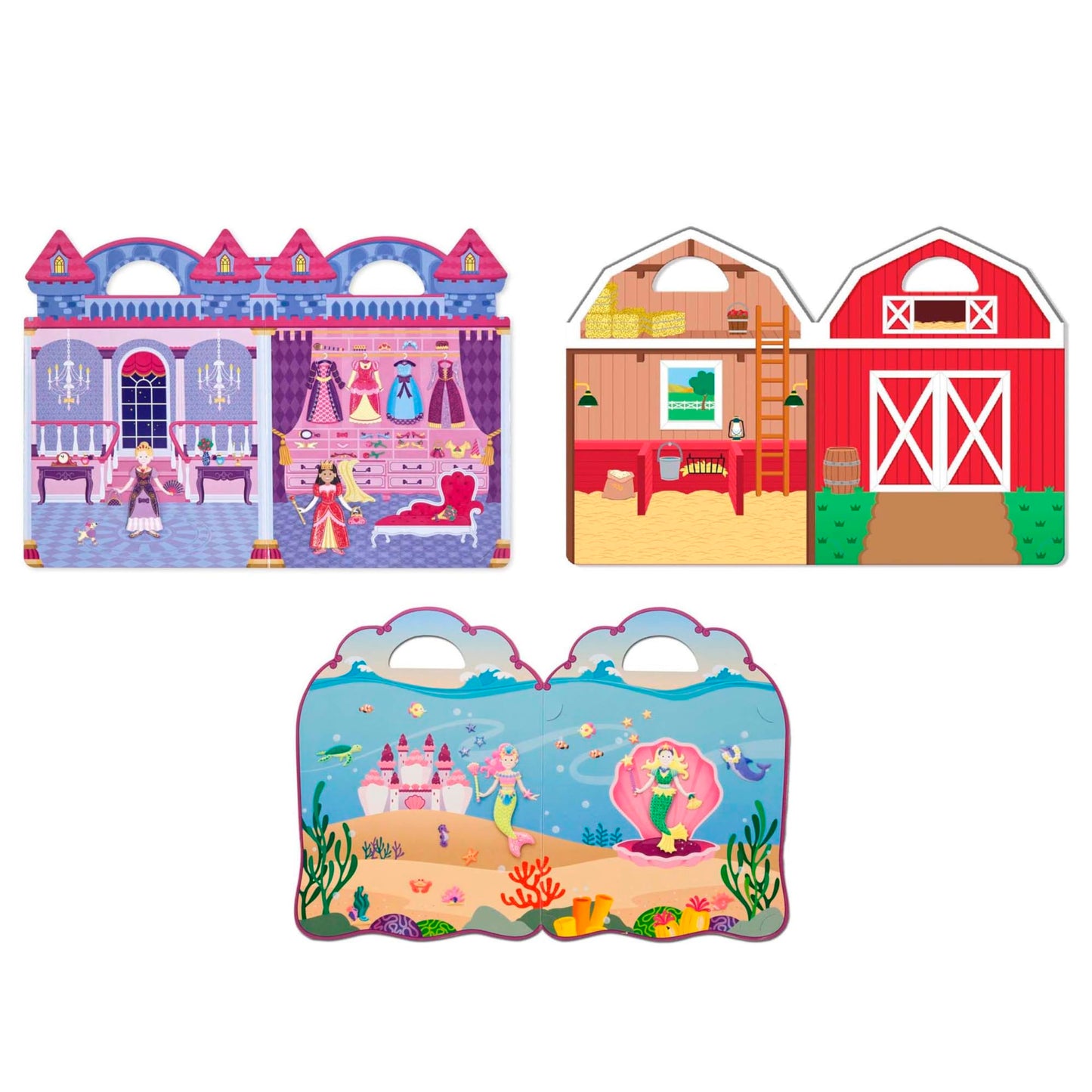 Melissa & Doug Reusable Puffy Sticker Play Set 3 Pack: On The Farm, Princess and Mermaid