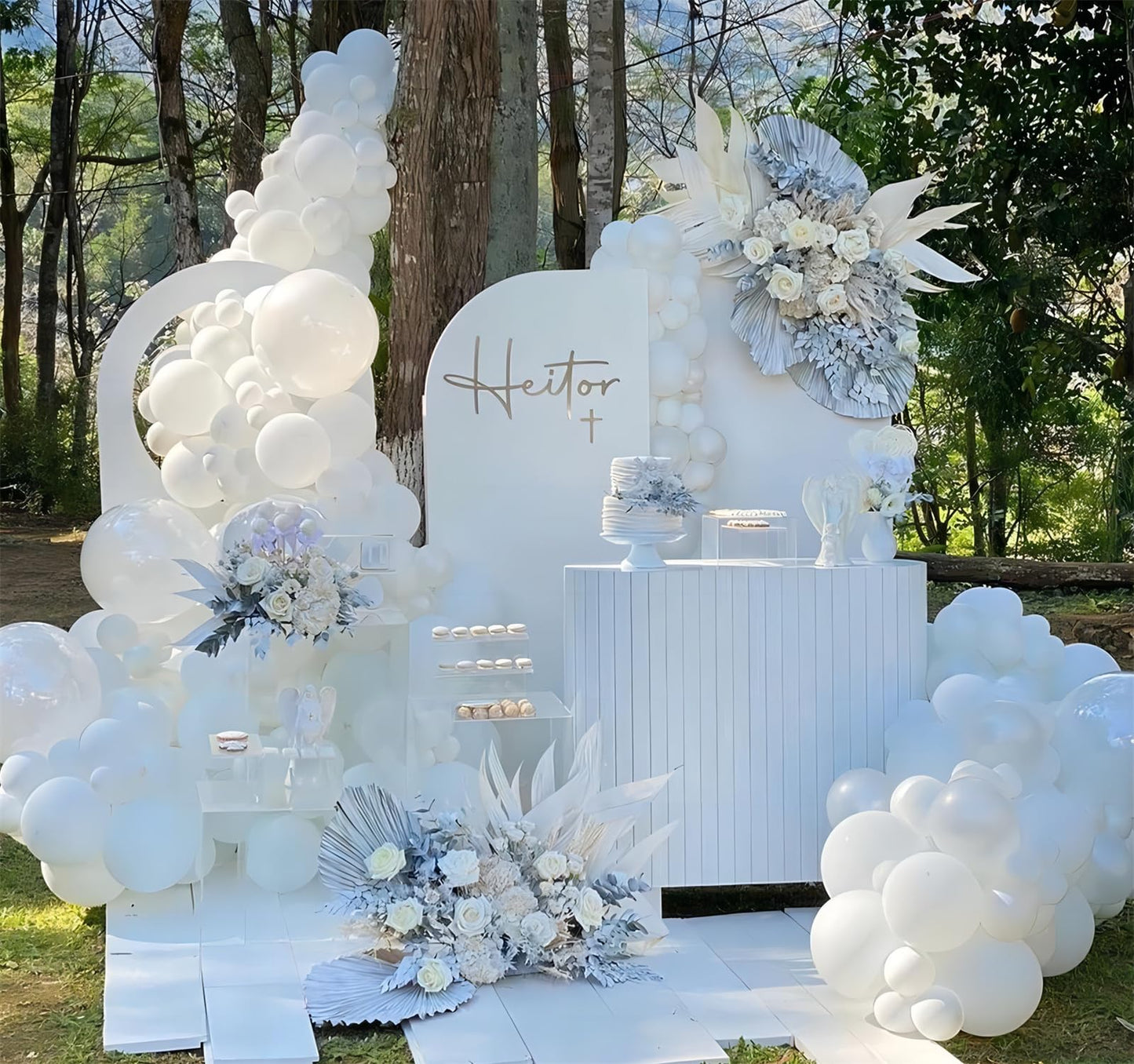 130Pcs White Balloons Garlands Kit, 18'' 12'' 10'' 5'' Different Sizes Pack White Latex Balloon Arch For Birthday Graduation Wed