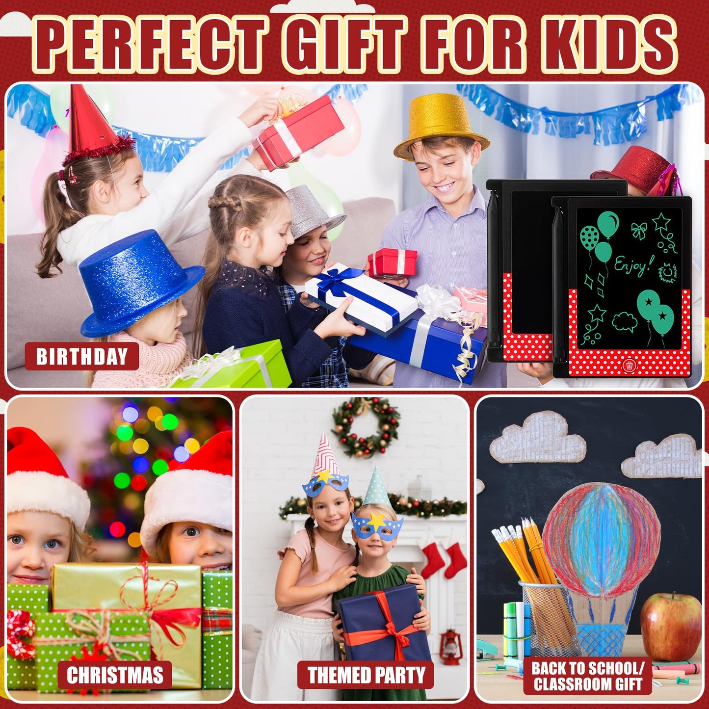 Nezyo 12 Pack Kids Party Favors LCD Writing Tablet for Kids 4.6 Inch Mini Doodle Board Erasable Red White Polka Dots Drawing Tab