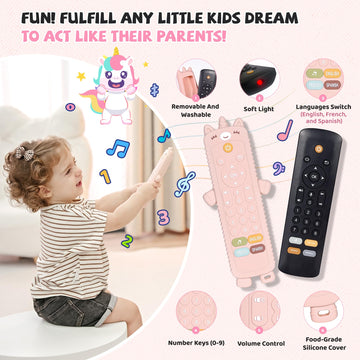 Kiralumi Baby Girl Toys - Baby Remote Control Toy With Unicorn Silicone Cover - Baby Musical Toys Toddler Toys With Realistic Pl