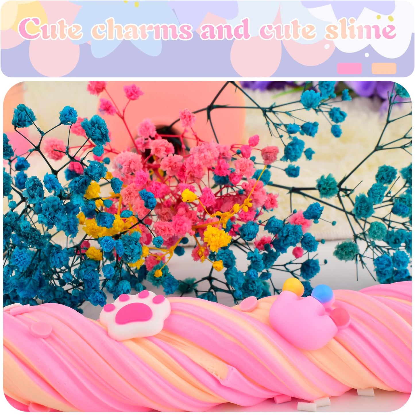 Deep Pink Peach Color Two-Toned Butter Slime,Cute Claws And Pink Crown Charms,Slime Making Kit,Scented Stress Relief Toys,Used A