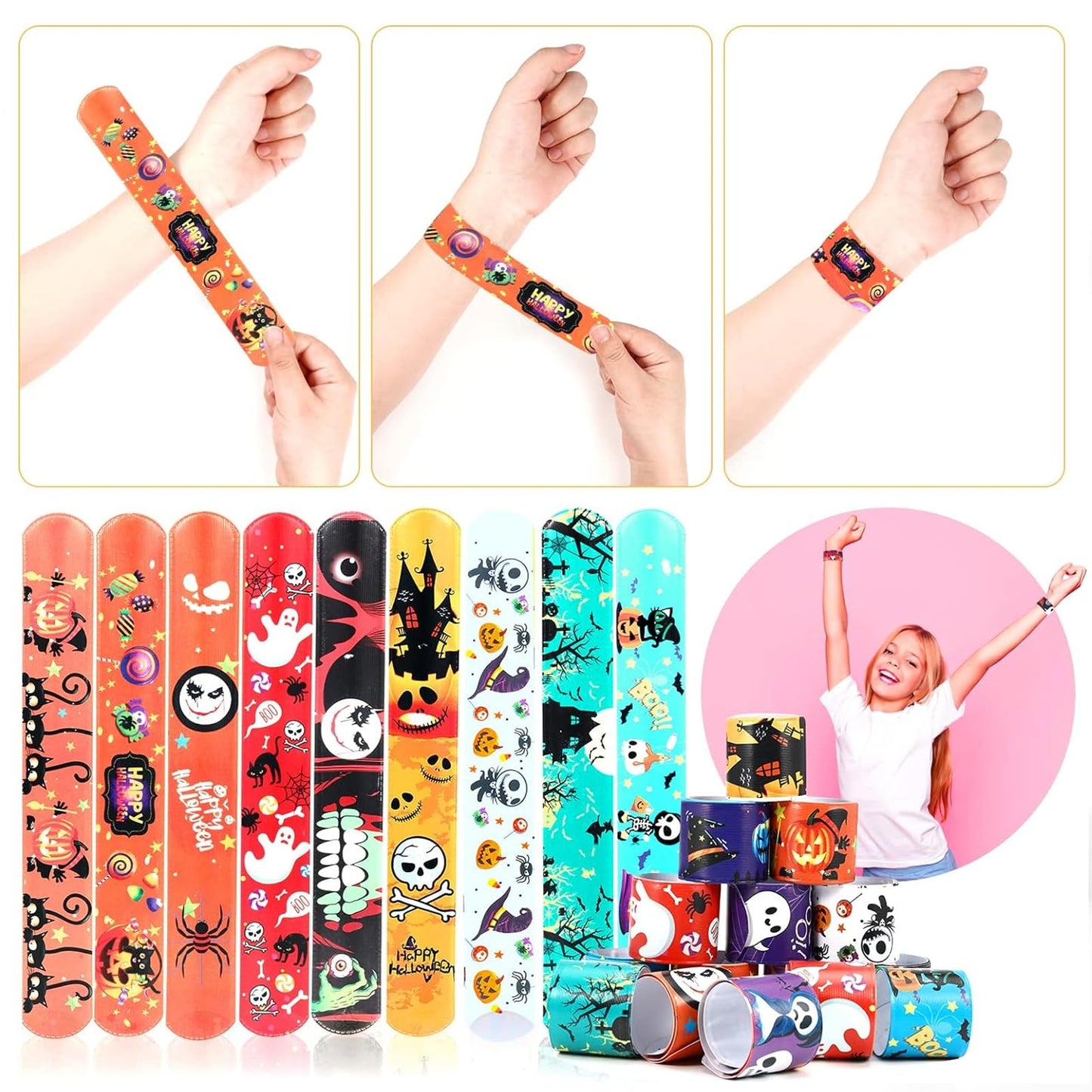 Novahance 36 Pcs Halloween Slap Bracelets Party Favors,Bulk Snap Bracelet Party Favors Supplies For Kids&Teens Gifts Teacher Cla