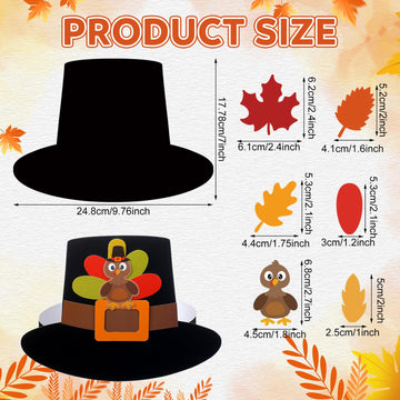Jenaai 24 Pcs Pilgrim Hat Craft Kit with Turkey Decoration Thanksgiving Novelty Hats Autumn Handmade Fun Home Activity DIY Suppl