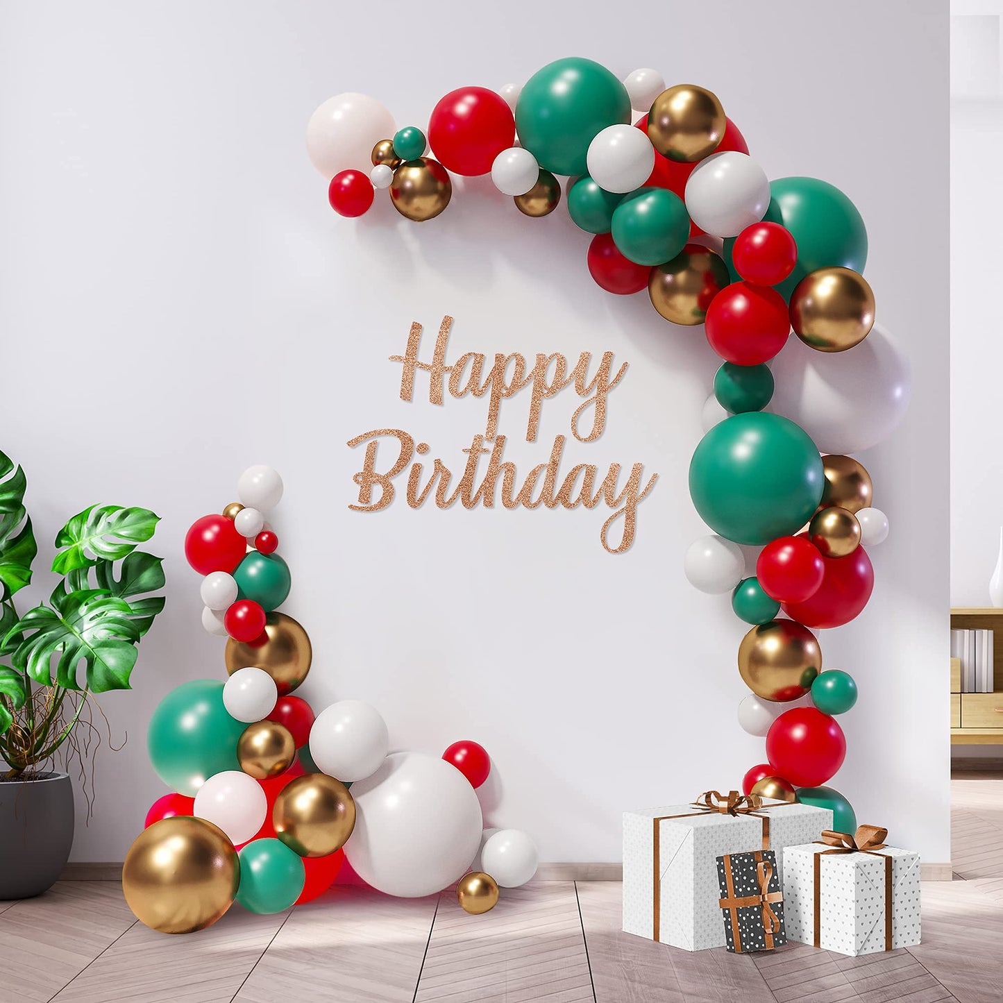 House Of Party Red, White And Gold Balloon Garland Kit 123 Pcs - Teal, Dark Red Metallic Balloons Arch For Valentine, Wedding, G