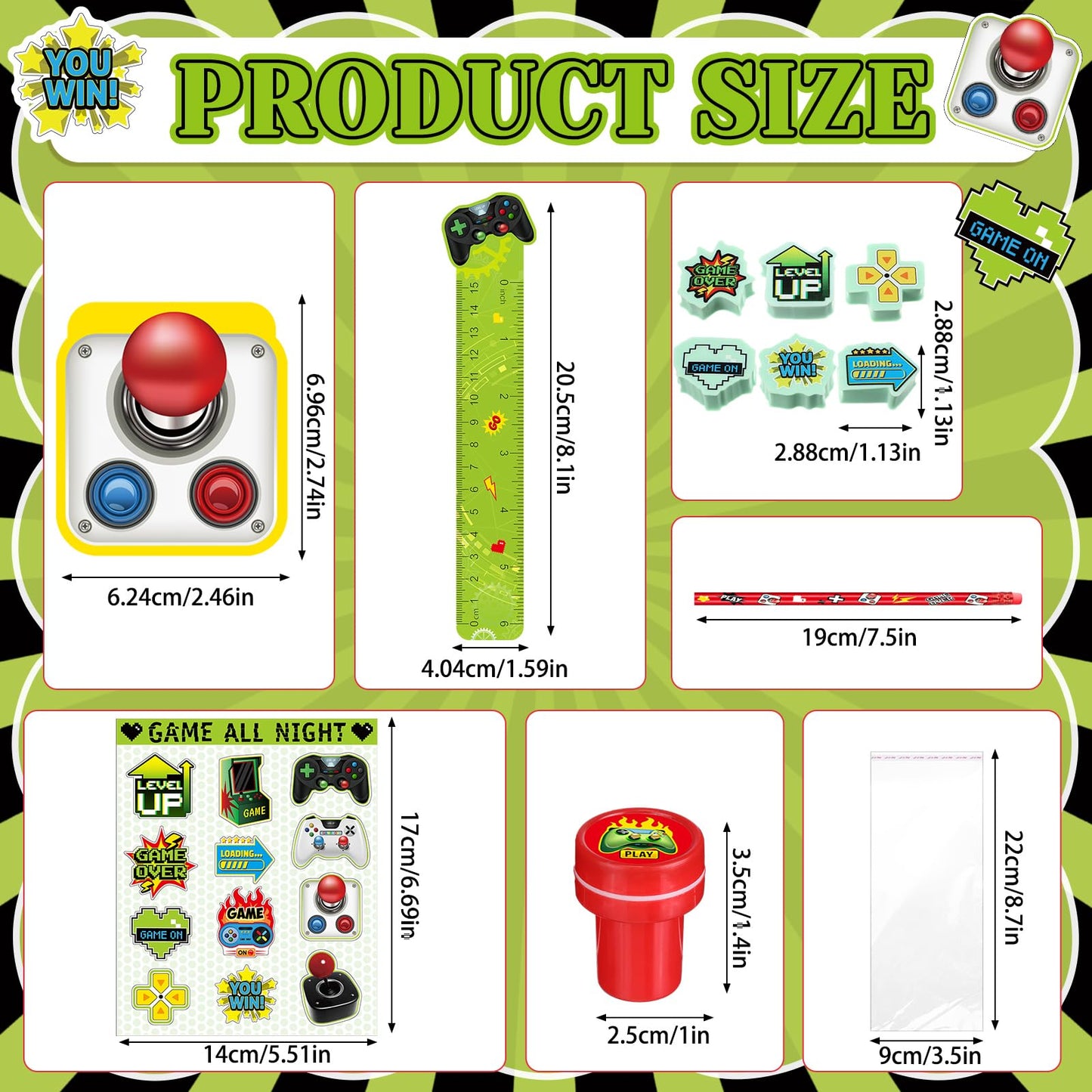 Cholemy 168 Pcs Video Game Party Favors Include Gaming Mini Notebook Gamer Birthday Sticker Pencil Stamper Ruler Eraser for Boy