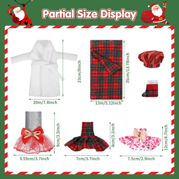 Jerify 24 Pcs Christmas Elf Doll Accessories Set Include Skirts White Bathrobe Plaid Sleeping Bag Fluffy Vest Scarf Stockings Eye Mask Glasses Kitchen Apron And Hat For Christmas Elf Doll Outfit