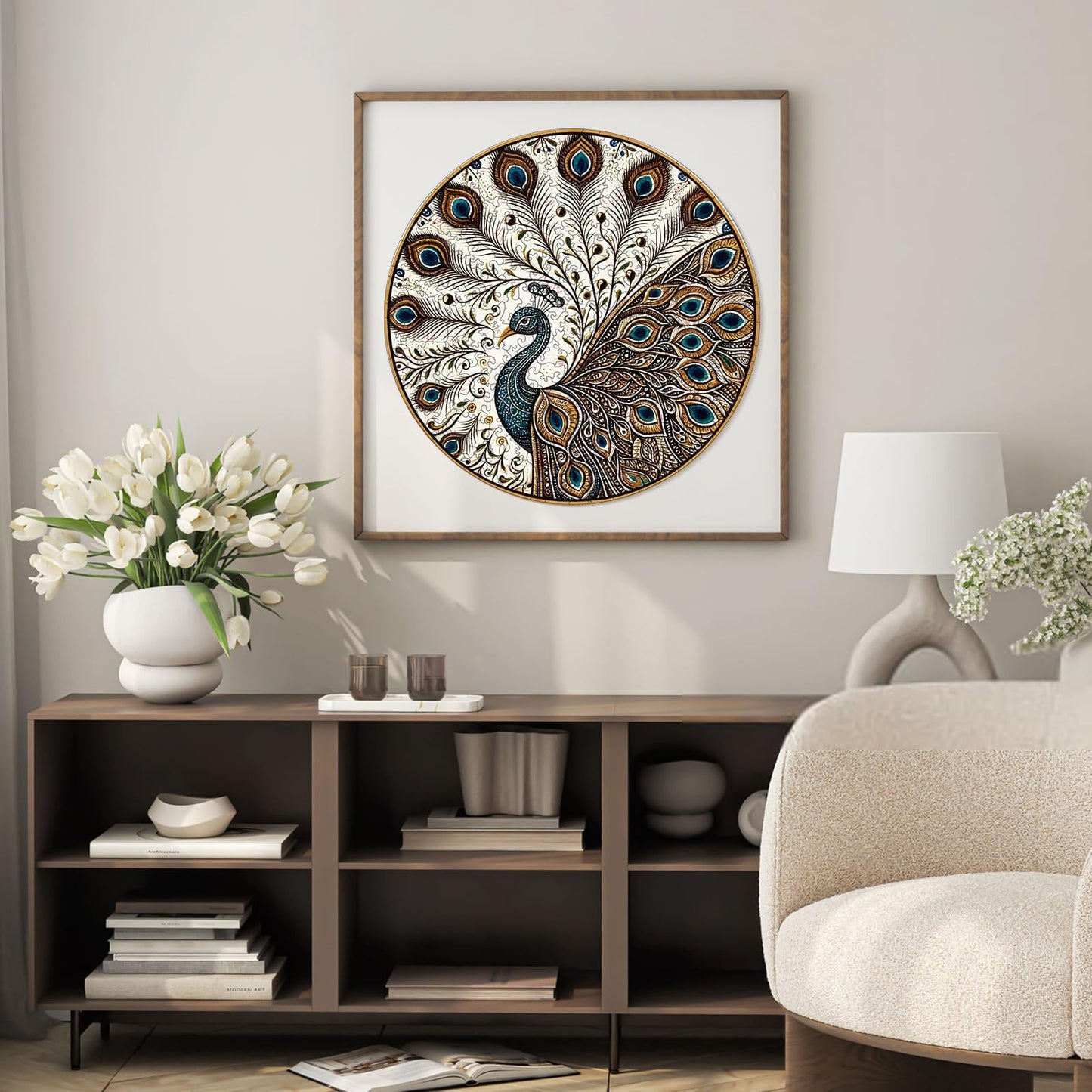 Peacock Wooden Puzzles for mature-themeds  300pcs Wooden Jigsaw Puzzles for mature-themeds  Peacock Unique Shaped Jigsaw Puzzles Creative Gift for Friend Family Game Large Size 15'' x 15''