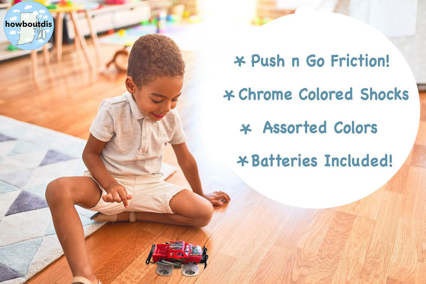 Howboutdis (1) Light Up Monster Truck With Flashing Led Tires & Push N Go Friction For Easy Motion - Great Birthday Gift For Boy