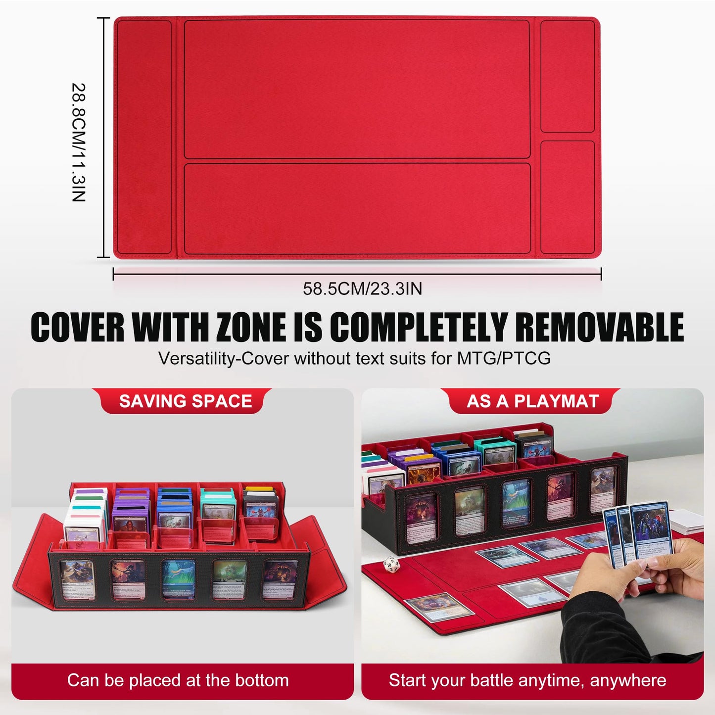 Kabinka 3900+ Card Deck Storage Box - Black & Red Commander Display Case with Removable Lid, 5 Toploaders, 48 Dividers, Dice Tray