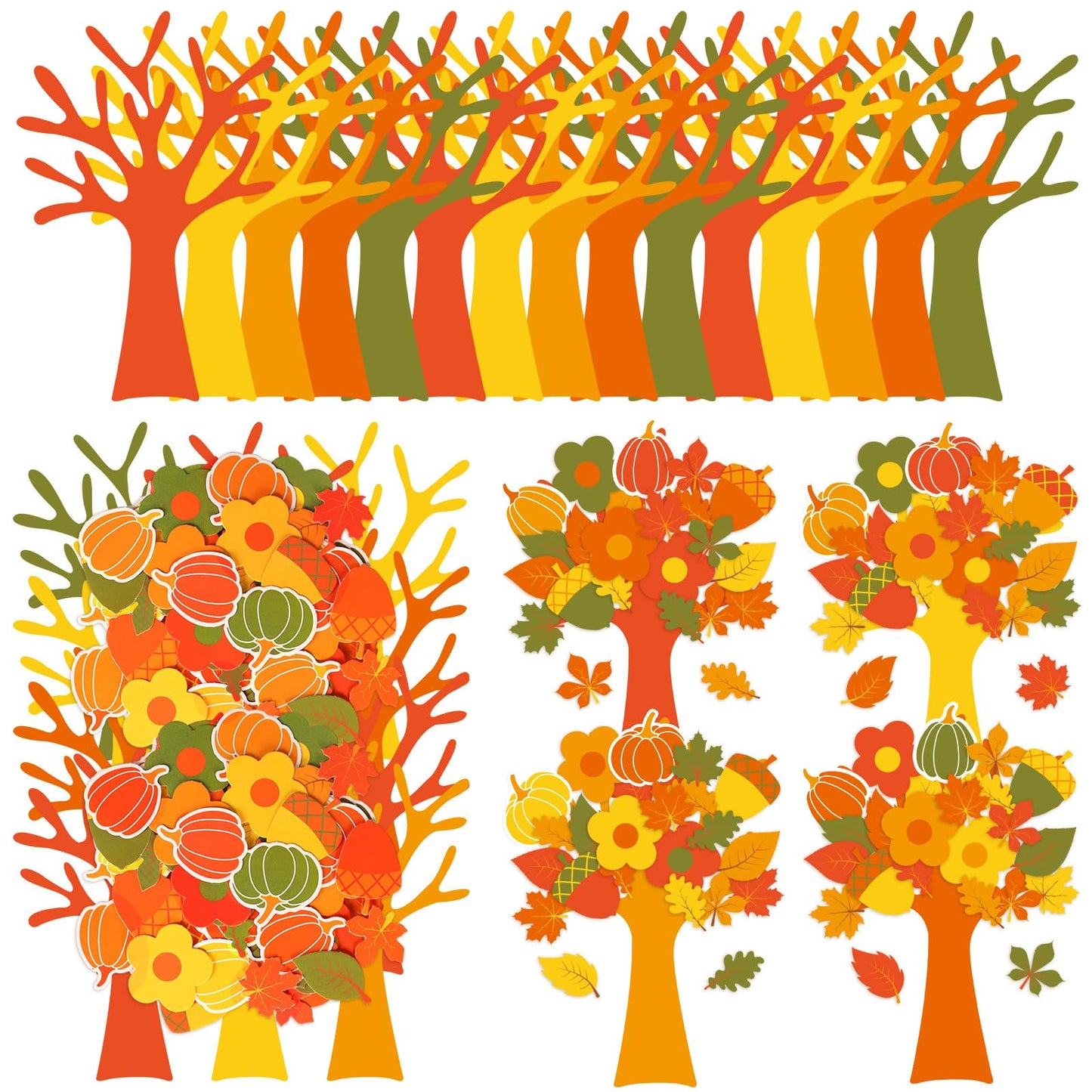 Whaline 25 Pack Thanksgiving Foam Tree Sticker Craft for Kids Self-Adhesive Leaf Pumpkin Acorn Sticker Art Project Make Your Own