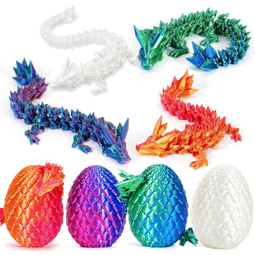 3D Printed Dragon with Egg  4 PCS 3D Printed Fantasy Animals  Fidget Toy for Boys Girls mature-themed  Office Desktop Decoration Easter Basket Stuffers Graduation Gift for Teens