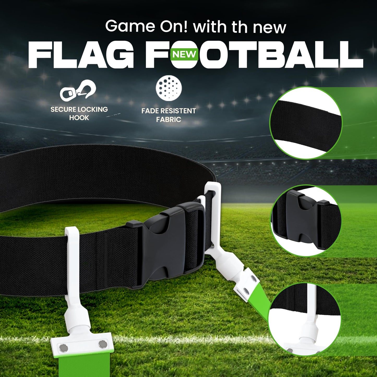 Gameday 6 Player Pop Flag Football Set-Complete W/Flags, Belts And Carry Backpack (Green)