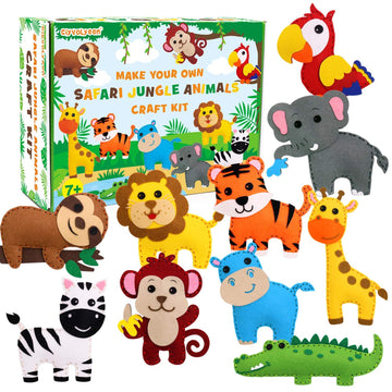 Safari Jungle Animals Sewing Kit Zoo Felt Animal Diy Crafts For Girls And Boys Educational Nursery Sewing For Kids Art Craft Kits For Beginners Set Of 10