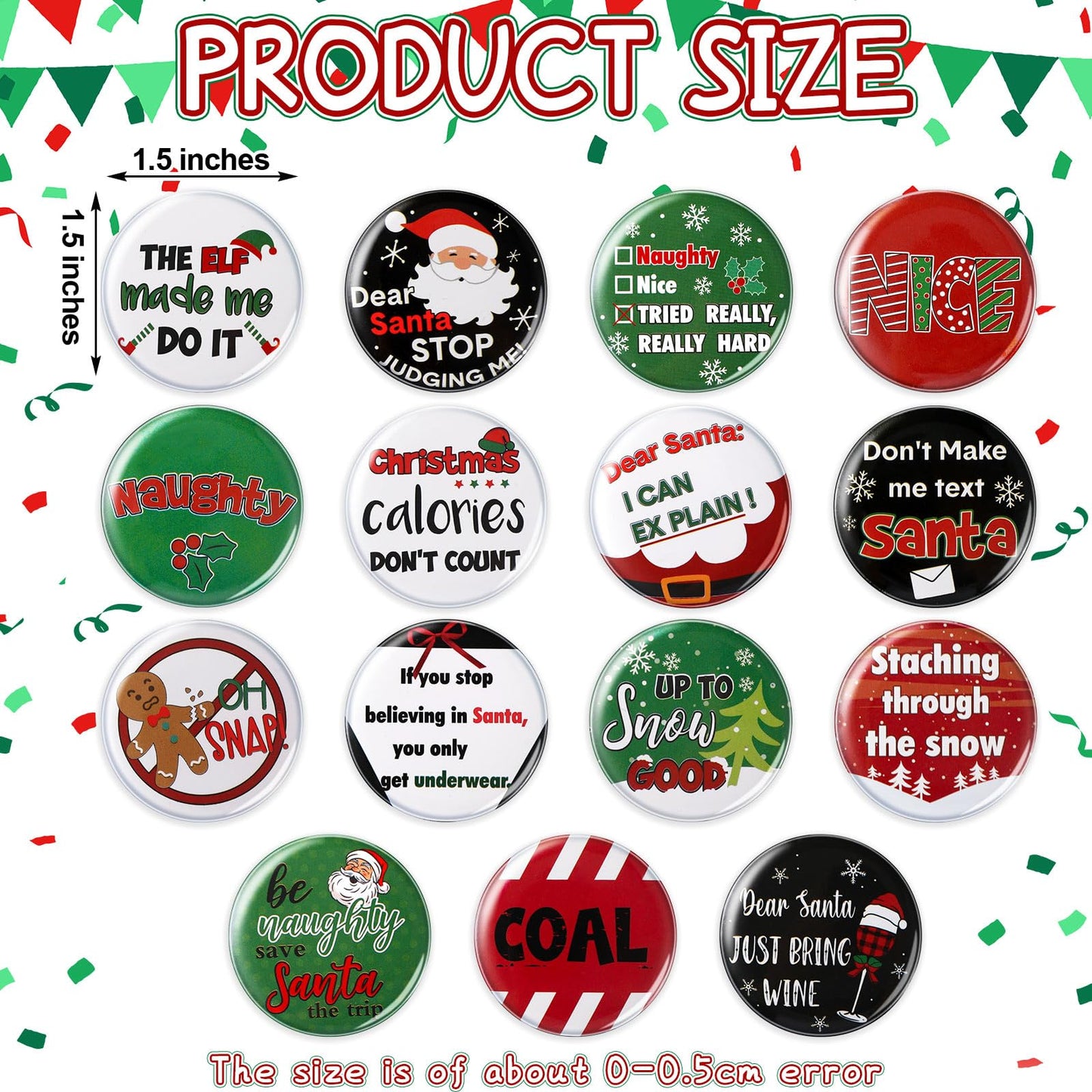 Jutom 48 Pcs Mini Christmas Buttons Pins Bulk Funny Christmas Sayings Pins for Team Gift Goodie Bags Party Decoration Favors