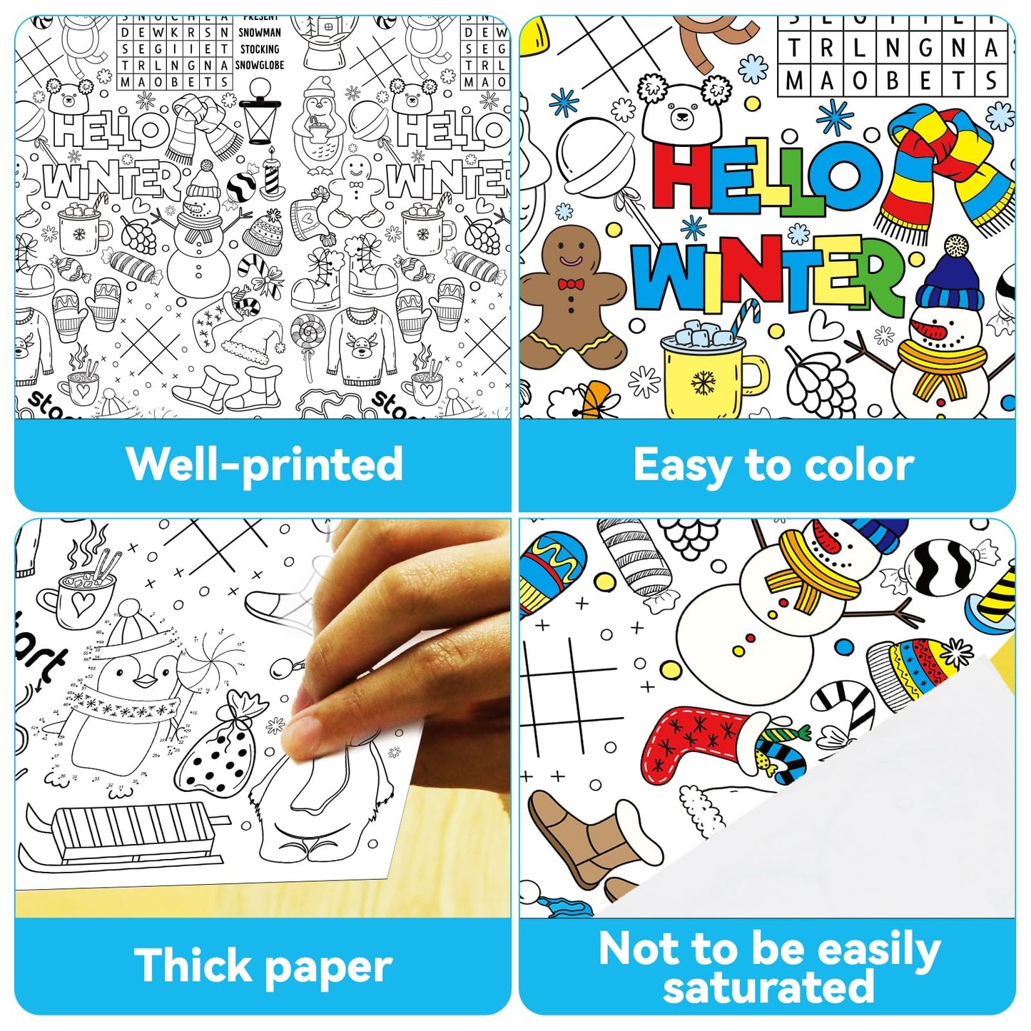 Giant Winter Coloring Tablecloth for Kids Snowman World Posters Activity Large Penguin Bear Color-in Paper Poster Table Cover fo
